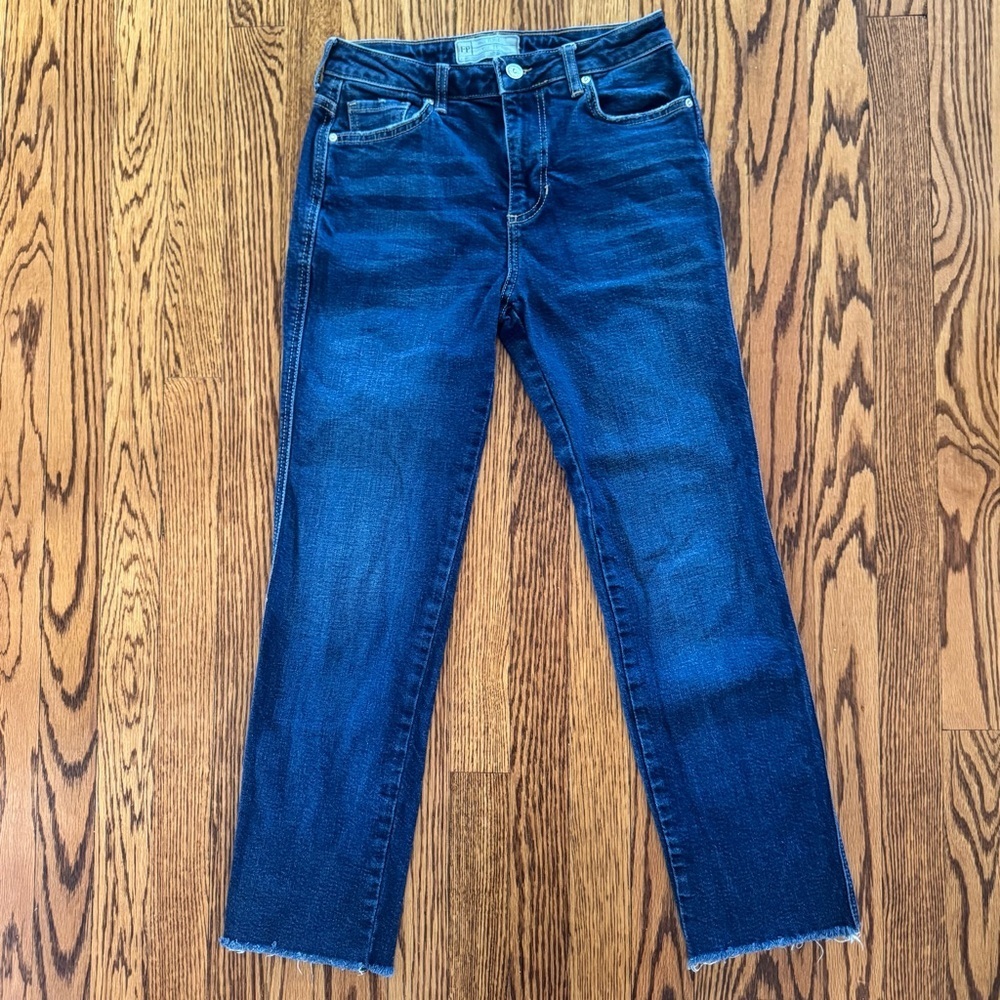 Free People Size 25 Raw Hem Straight Leg Jeans Med Blue Denim